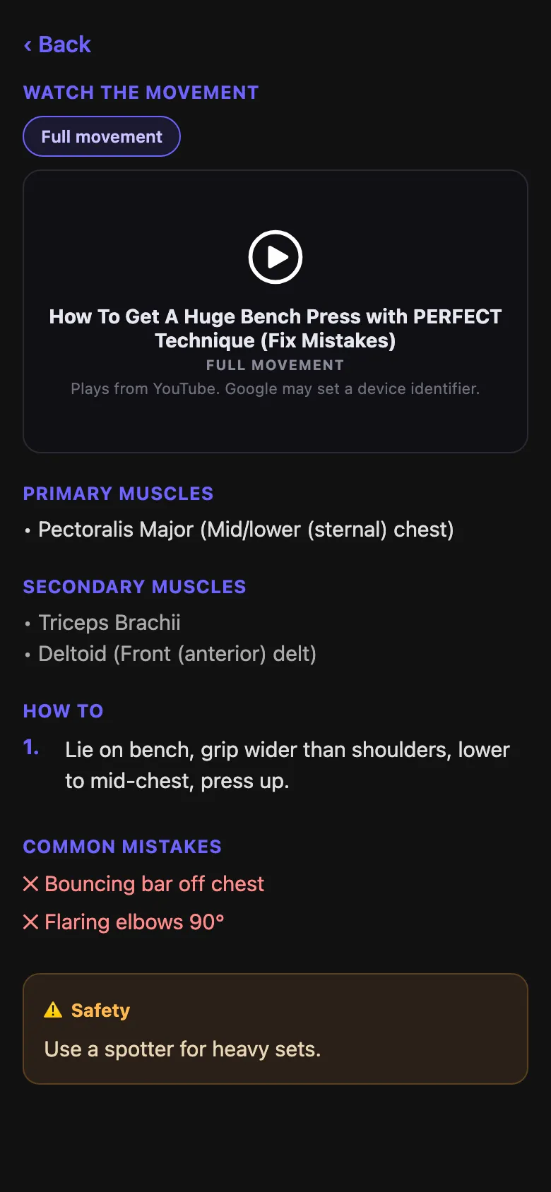 Exercise detail in English.