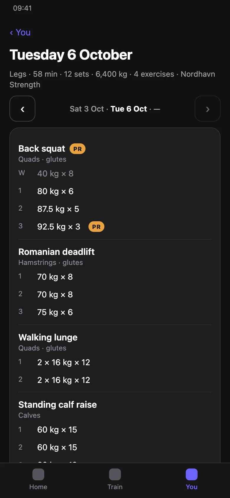 A day opened: every exercise, set by set.