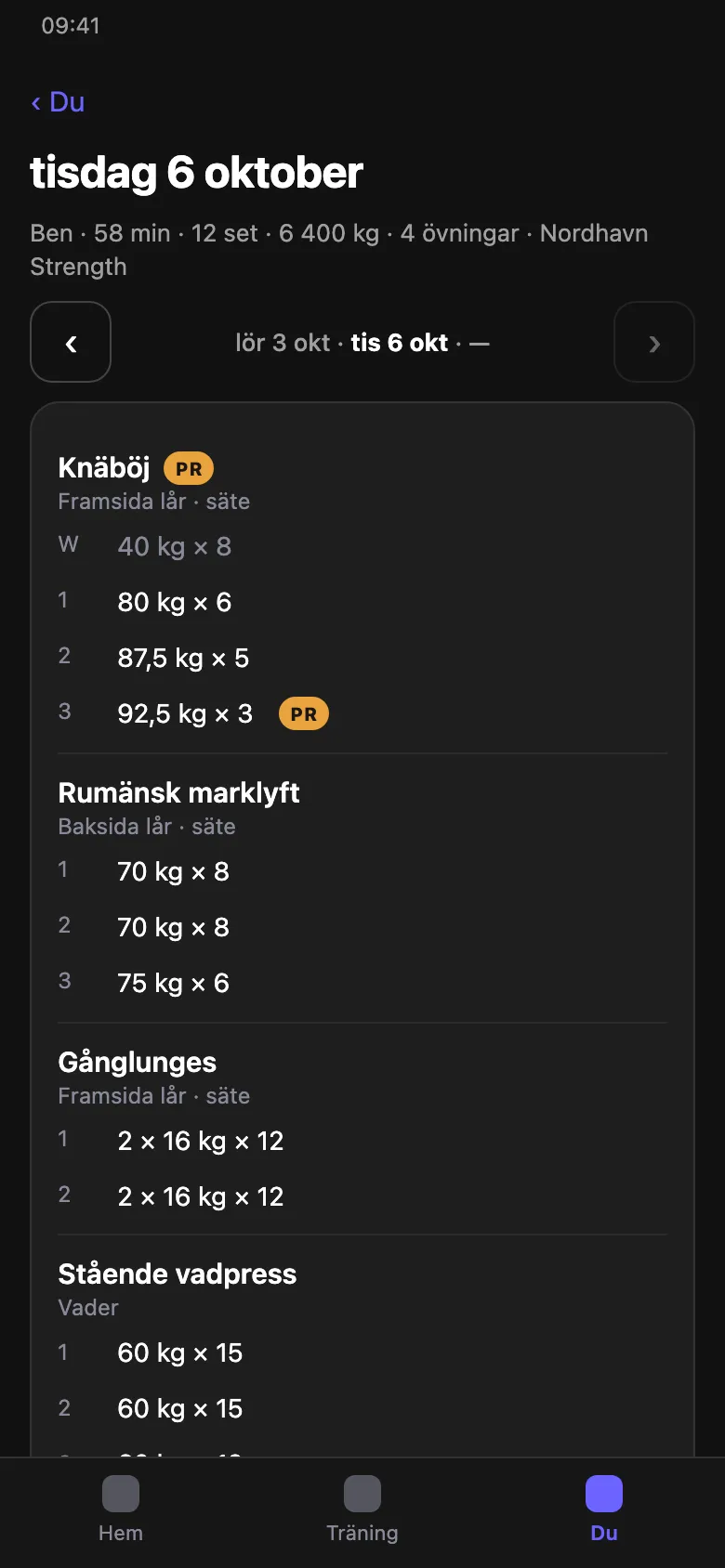En dag öppnad: varje övning, set för set.